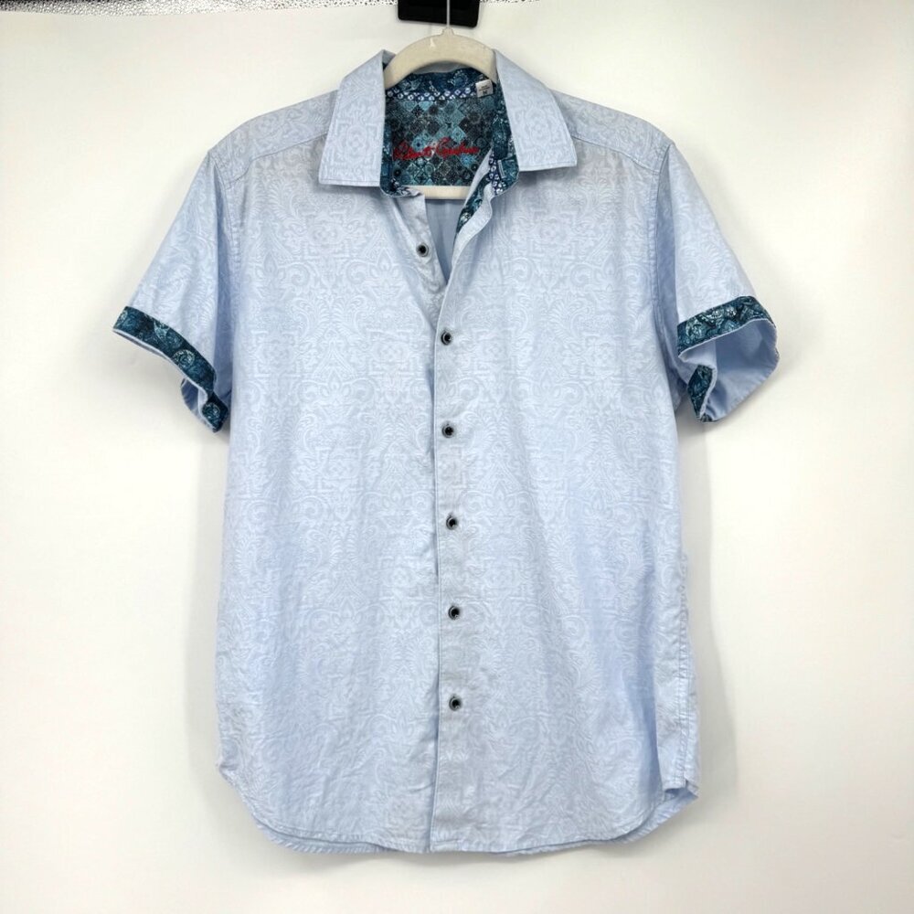 ROBERT GRAHAM Geometric blue on blue design Short Sleeve Shirt